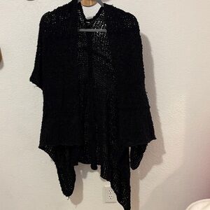 Black Open-Front Knit Sweater Wrap